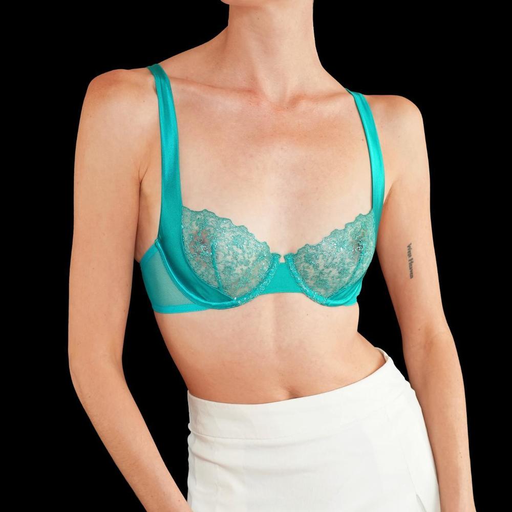 La Perla turquoise lace bra with wide silk straps - Picture 4 of 4